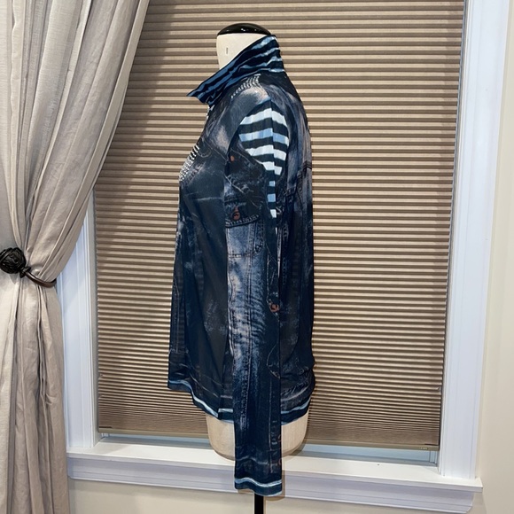 NWOT My Stuff (Boutique Buys By Belinda) Sheer Denim Print Zip Jacket - Picture 4 of 9